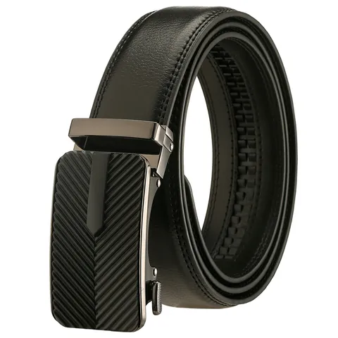 Cinturón de Piel de Vaca de Lujo para Hombre Hebilla Automática Casual de Negocios Correa de Cintura Color Sólido Textura Lichi