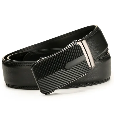 Cinturón de Piel de Vaca de Lujo para Hombre Hebilla Automática Casual de Negocios Correa de Cintura Color Sólido Textura Lichi
