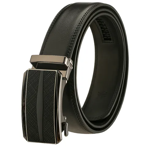 Men Genuine Leather Belt Automatic Buckle Black Cowhide Waist Strap For Business Casual Adjustable Length Fashion Jeans Accessories