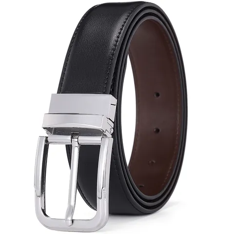 Men's Reversible Split Cowhide Leather Belt With Rotating Zinc Alloy Pin Buckle Business Casual Double Sided Waist Strap