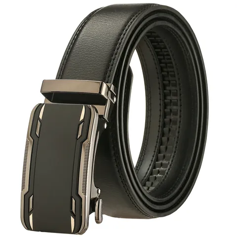 Cintura da Uomo in Vera Pelle Con Fibbia Automatica Business Casual Crosta di Cuoio Nero Cinturino in Vita Per Pantaloni Eleganti Regolabile
