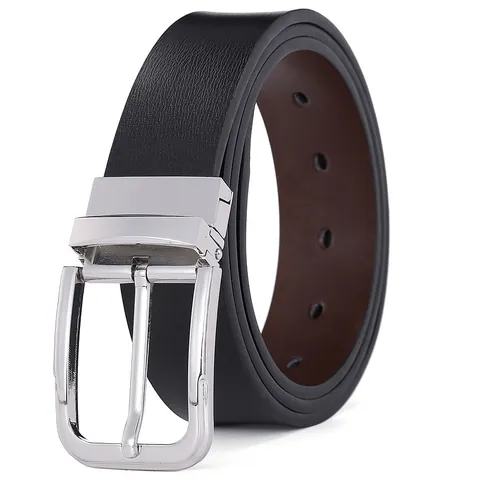 Cintura da Uomo Reversibile in Crosta di Cuoio Moda Fibbia ad Ardiglione Ruotabile in Lega di Zinco Cintura Business Casual