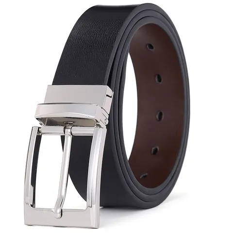 Reversible Men's Split Leather Belt With Rotating Zinc Alloy Pin Buckle Business Casual Black Brown Cowhide Belt For Men