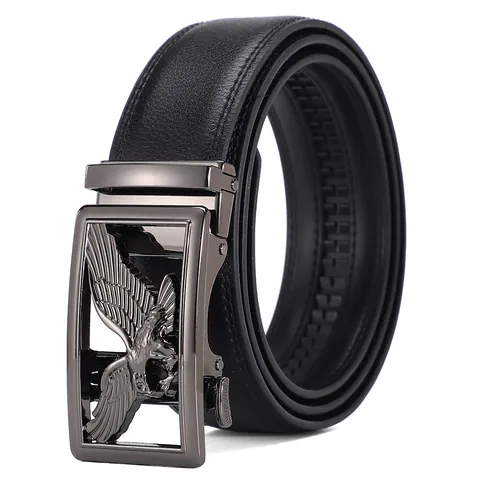 Heren Vintage Adelaar Automatische Gesp Leren Riem Hoge Kwaliteit Zakelijk Casual Echt Koeienhuid Taille Riem Mannen Cadeau