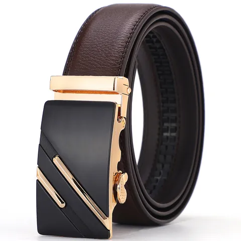 Men Business Casual Automatic Buckle Belt Split Cowhide Leather Pebbled Texture Fashion Dress Belt For Men Office Daily Wear