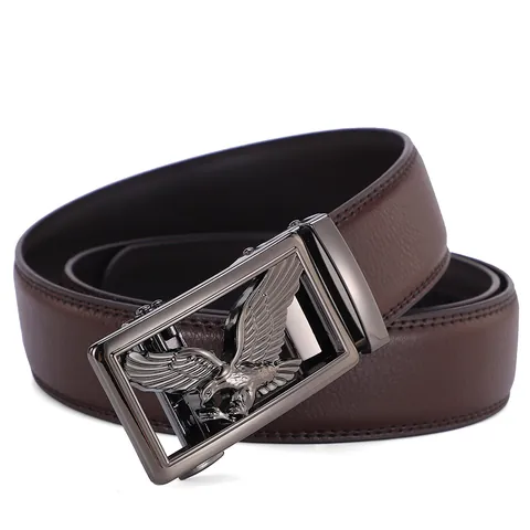 Heren Vintage Adelaar Automatische Gesp Leren Riem Hoge Kwaliteit Zakelijk Casual Echt Koeienhuid Taille Riem Mannen Cadeau