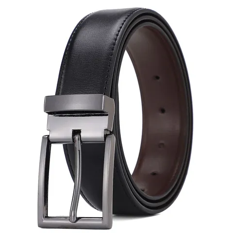 Men's Reversible Two-layer Cowhide Leather Belt With Zinc Alloy Pin Buckle Business Casual Double Sided Black Brown Waist Strap For Men
