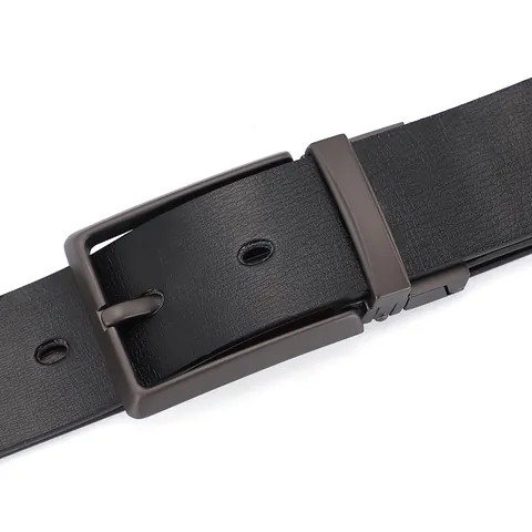 Men Split Cowhide Leather Belt Reversible Dual Sided Black Brown Pin Buckle Business Casual Zinc Alloy Rotating Buckle