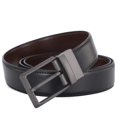 Men's Reversible Cowhide Leather Belt Rotating Zinc Alloy Pin Buckle Black Brown Double Sided Business Casual Waist Strap