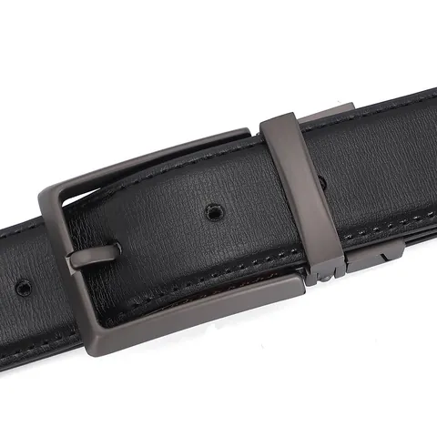 Men's Reversible Cowhide Leather Belt Rotating Zinc Alloy Pin Buckle Black Brown Double Sided Business Casual Waist Strap