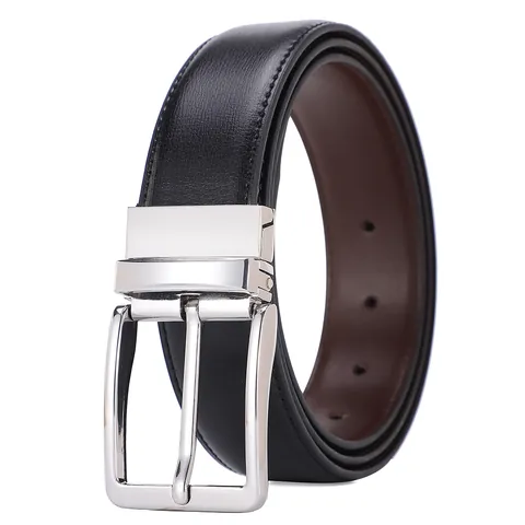 Men Business Casual Rotatable Zinc Alloy Buckle Split Cowhide Leather Belt Reversible Black Brown Double Sided Waist Strap Adjustable Length
