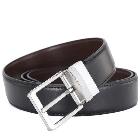 Men Business Casual Rotatable Zinc Alloy Buckle Split Cowhide Leather Belt Reversible Black Brown Double Sided Waist Strap Adjustable Length