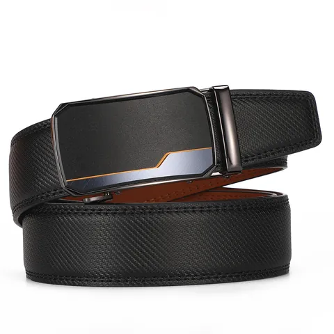 Ceinture en Cuir Véritable pour Hommes Chic Décontracté Boucle Automatique Alliage Noir Bleu Texture Ceinture de Pantalon