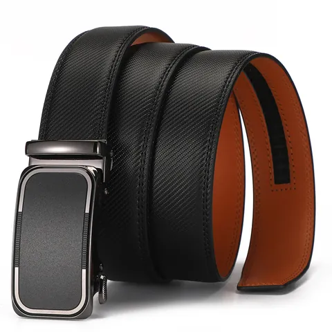 Men's Business Casual Leather Belt Automatic Alloy Buckle Stylish Blue Black Cowhide Pant Belt For Men 110-130