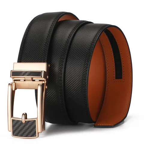 Men's Genuine Leather Automatic Buckle Belt Business Casual Second Layer Cowhide Belt With Carbon Fiber Texture Alloy Buckle