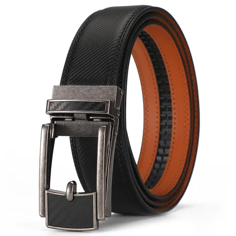 Men's Genuine Leather Automatic Buckle Belt Business Casual Second Layer Cowhide Belt With Carbon Fiber Texture Alloy Buckle