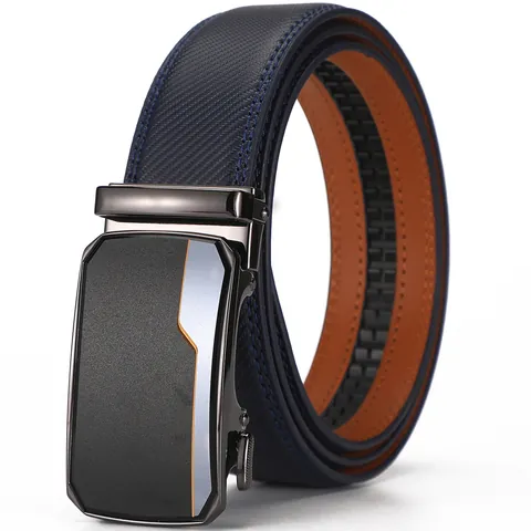 Ceinture en Cuir Véritable pour Hommes Chic Décontracté Boucle Automatique Alliage Noir Bleu Texture Ceinture de Pantalon