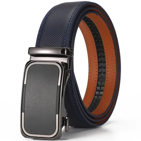 Men's Business Casual Leather Belt Automatic Alloy Buckle Stylish Blue Black Cowhide Pant Belt For Men 110-130