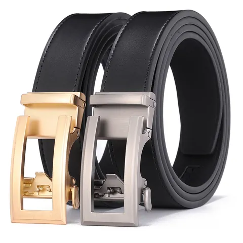 Heren Business Casual Splitleder Riem Met Legering Automatische Gesp Geborsteld Metaal Vierkante Gesp Zwarte Taille Riem Voor Mannen