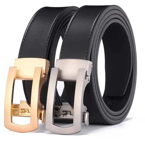 Men's Business Leather Belt With Automatic Alloy Buckle Second Layer Cowhide Adjustable Waistband For Formal Casual Wear