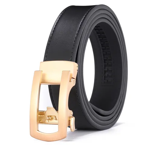 Men's Business Leather Belt With Automatic Alloy Buckle Second Layer Cowhide Adjustable Waistband For Formal Casual Wear