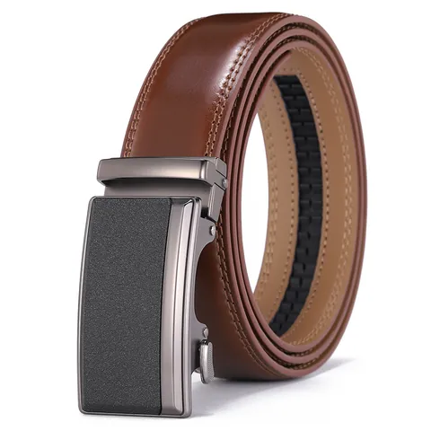 Men Fashion High Quality Genuine Cowhide Leather Belt With Alloy Automatic Buckle Business Casual Adjustable Waist Belt