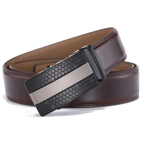 Cinturón de Cuero Genuino de Negocios para Hombre con Hebilla Automática Textura de Panal Hebilla de Aleación para Hombre