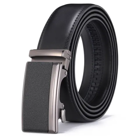 Men Fashion High Quality Genuine Cowhide Leather Belt With Alloy Automatic Buckle Business Casual Adjustable Waist Belt