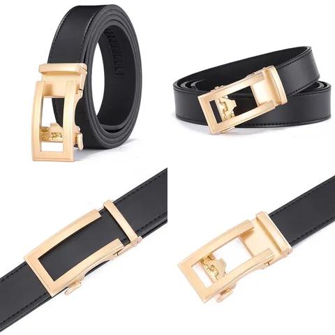 Heren Business Casual Splitleder Riem Met Legering Automatische Gesp Geborsteld Metaal Vierkante Gesp Zwarte Taille Riem Voor Mannen