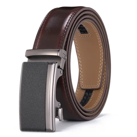 Men's Automatic Buckle Belt Premium Genuine Cowhide Leather Business Casual Embossed Texture Adjustable Fashion Waist Belt