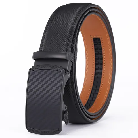 Herren Echtleder Automatikschließe Gürtel Rindsleder Strap Kohlefaser-Textur Schließe Geometrisches Muster Business Casual Gürtel