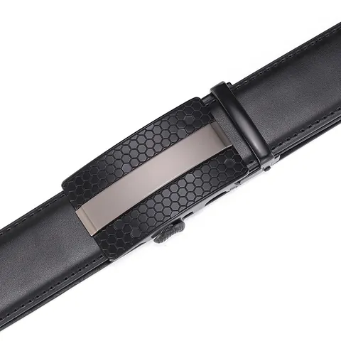 Cinturón de Cuero Genuino de Negocios para Hombre con Hebilla Automática Textura de Panal Hebilla de Aleación para Hombre