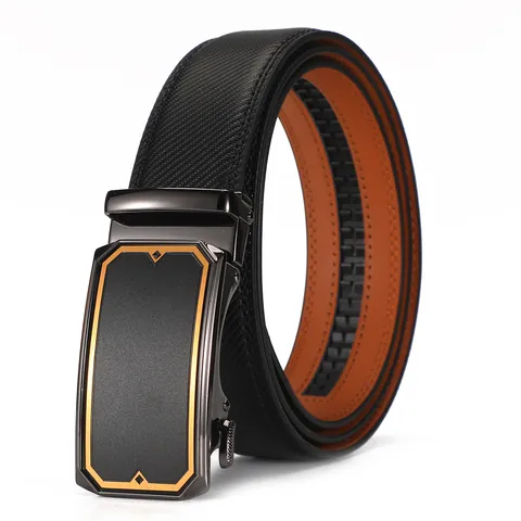 Cinturón de Cuero para Hombre con Hebilla Automática Negocios Casual de Cuero de Vaca Dividido con Hebilla de Aleación Geométrica Negro