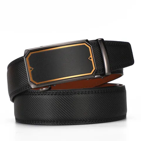 Cinturón de Cuero para Hombre con Hebilla Automática Negocios Casual de Cuero de Vaca Dividido con Hebilla de Aleación Geométrica Negro