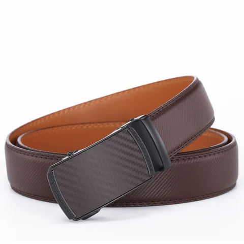 Herren Echtleder Automatikschließe Gürtel Rindsleder Strap Kohlefaser-Textur Schließe Geometrisches Muster Business Casual Gürtel