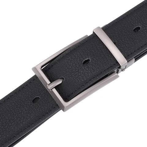 Men's Reversible Leather Belt With Rotating Zinc Alloy Pin Buckle Business Casual Black Split Cowhide Adjustable Waist Strap