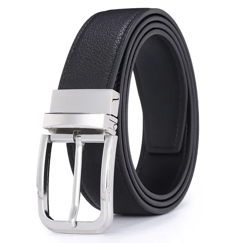 Men's Rotatable Pin Buckle Genuine Leather Belt Reversible Business Casual Cowhide Waistband For Jeans Trousers