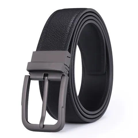 Men's Split Cowhide Leather Belt With Rotatable Zinc Alloy Pin Buckle Classic Lychee Texture Business Casual Waist Belt