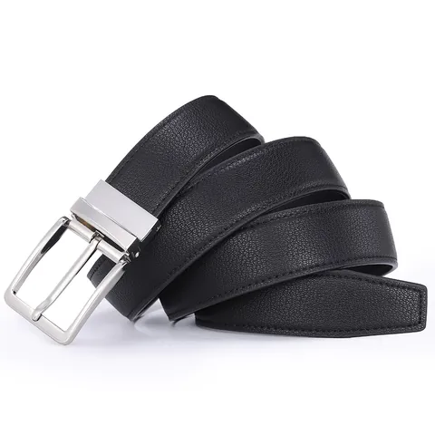 Men Reversible Genuine Split Leather Belt Rotating Zinc Alloy Pin Buckle Pebbled Texture Business Casual Waist Strap For Men