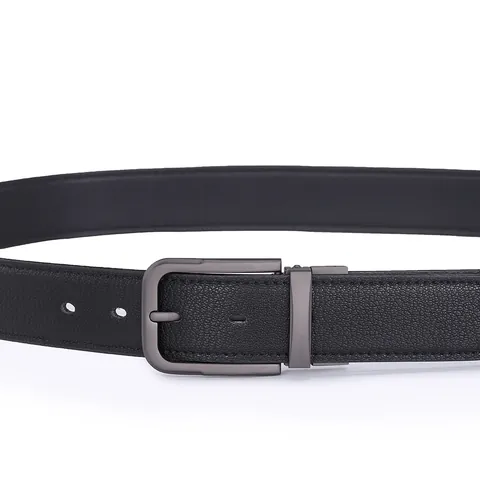 Men's Split Cowhide Leather Belt With Rotatable Zinc Alloy Pin Buckle Classic Lychee Texture Business Casual Waist Belt