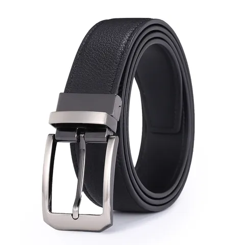 Men's Split Leather Belt With Rotatable Zinc Alloy Pin Buckle Casual Business Lychee Texture Waist Belt For Jeans Pants