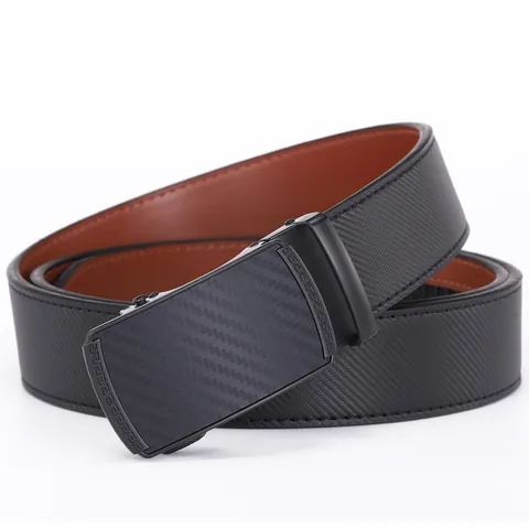 Cinturón de Cuero para Hombre Con Hebilla Automática Textura de Fibra de Carbono Patrón de Greca Business Casual Cinturón Hombre Accesorios
