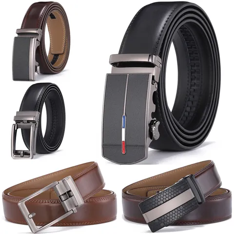 Men Split Cowhide Leather Belt Zinc Alloy Automatic Buckle Business Casual Fashion Waist Strap Office Daily Wear
