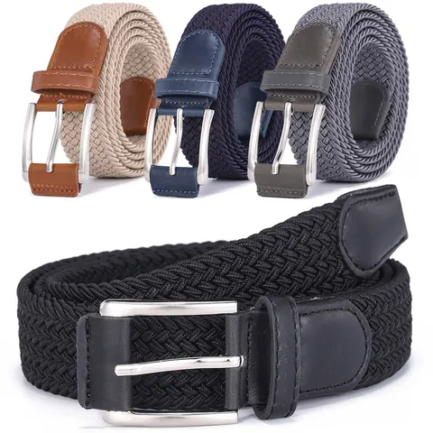Unisex Elastic Braided Belt For Men Women Alloy Pin Buckle Woven Stretch Belt Casual Versatile Waist Band