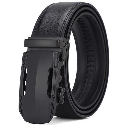 Men Business Casual Split Cowhide Leather Belt With Automatic Alloy Buckle Litchi Pattern Waistband For Men Accessories