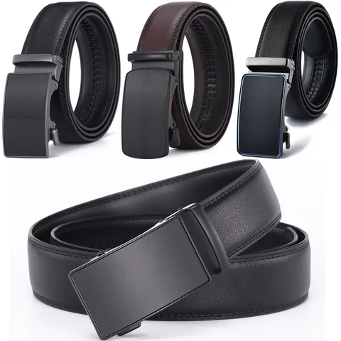Men Genuine Leather Automatic Buckle Belt Second Layer Cowhide Business Casual Minimalist Adjustable Waist Belt For Men