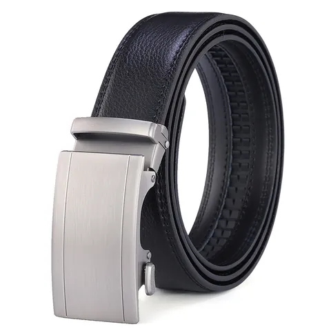 Cintura da Uomo in Pelle Business Con Fibbia Automatica in Lega Cinturino in Pelle di Vacchetta Formale e Casual Regolabile