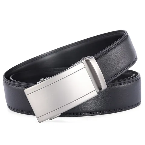 Cintura da Uomo in Pelle Business Con Fibbia Automatica in Lega Cinturino in Pelle di Vacchetta Formale e Casual Regolabile