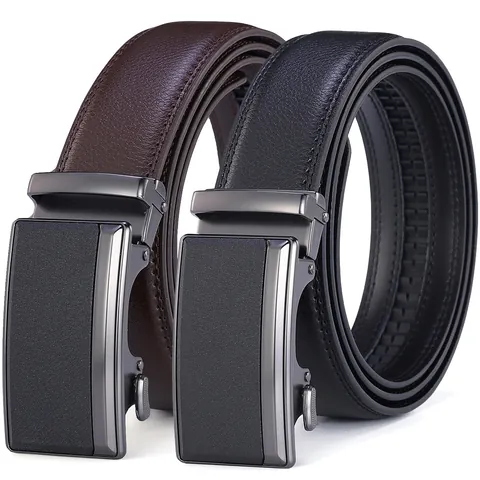 Men's Automatic Buckle Belt Premium Genuine Cowhide Leather Business Casual Embossed Texture Adjustable Fashion Waist Belt