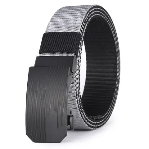 Men's Tactical Nylon Canvas Belt With Alloy Automatic Buckle Casual Woven Outdoor Waistband For Jeans Work Trousers